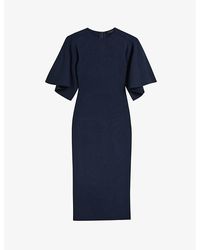 Ted Baker - Lounia Fluted-sleeved Bodycon Stretch-knit Midi Dress - Lyst
