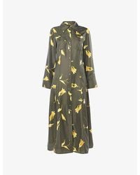 Whistles - Floral-Print Long-Sleeve Silk Midi Dress - Lyst