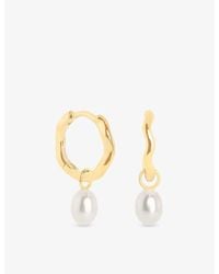 Astrid & Miyu - Wave 14Ct And Cultured Pearl Charm Huggie Drop Earrings - Lyst