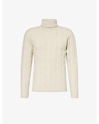 Eleventy - Roll-neck Cable-knit Stretch Wool-blend Jumper - Lyst