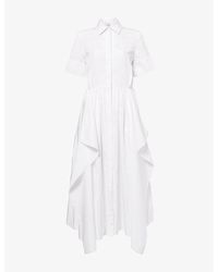 Erdem - Embroidered Short-Sleeve Cotton Midi Shirt Dress - Lyst