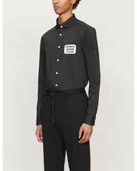 Emporio Armani Brand-appliqué Slim-fit Cotton Shirt - Black