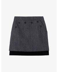 Claudie Pierlot - Button-Embellished Velvet-Hem Wool-Blend Mini Skirt - Lyst