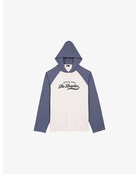 The Kooples - Logo-Print Long-Sleeve Hooded Cotton T-Shirt - Lyst