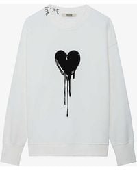 Zadig & Voltaire - Oscar Heart-print Long-sleeve Cotton-jersey Sweatshirt - Lyst