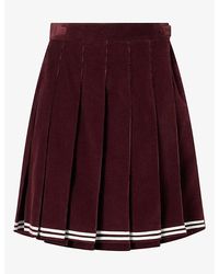 Thom Browne - Contrast-Stripe Pleated Corduroy Cotton Skirt - Lyst