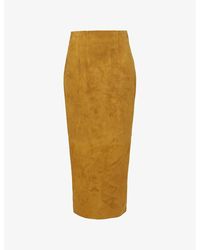 KHAITE - Loxley High-Waist Suede Midi Skirt - Lyst