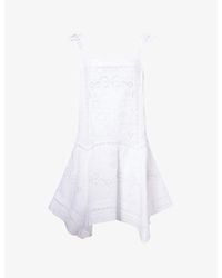 Self-Portrait - Broderie-Anglaise Asymmetric-Hem Linen And Cotton Mini Dress - Lyst
