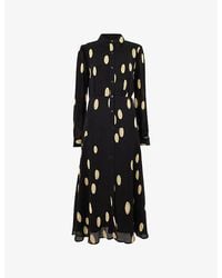 Whistles - Polka-Dot Long-Sleeved Woven Midi Dress - Lyst