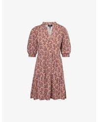 ME+EM - Climbing Buds Print Tiered Slub Cotton Mini Dress - Lyst