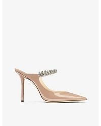 Jimmy Choo - Bing 100 Crystal-Embellished Patent-Leather Heeled Mules - Lyst