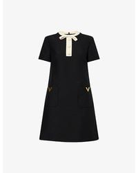 Valentino - Bow-Embellished Short-Sleeves Wool And Silk Mini Dress - Lyst