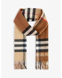 Burberry - Contrast Check Logo-embellished Cashmere Scarf - Lyst