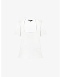 Maje - Ribbed Square-Neck Stretch Cotton-Blend Top - Lyst