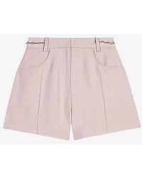 Maje - Curb-chain High-rise Linen And Cotton-blend Shorts - Lyst