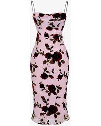House Of Cb - Azura Floral Velvet Devore-embroidered Stretch-woven Midi Dress - Lyst