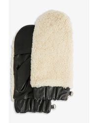 Ted Baker Aderyn Fold-back Leather And Shearling Mittens - Natural