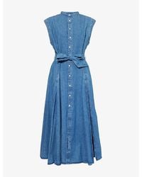 Polo Ralph Lauren - Belted Sleeveless Denim Midi Dress - Lyst