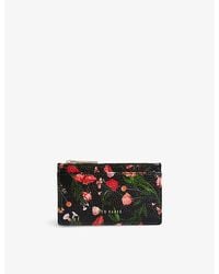 Ted Baker - Otily Logo-hardware Floral-pattern Leather Card Holder - Lyst