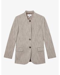 Reiss - Gia Collarless Checked Stretch Wool-Blend Jacket - Lyst