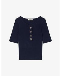 Sandro - Button-embellished Ribbed Woven Top - Lyst