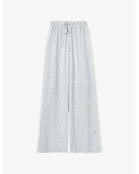 Claudie Pierlot - Floral-Print Lace-Trim Satin Trousers - Lyst