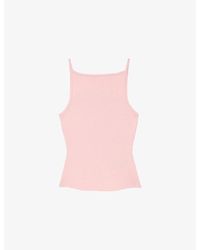 Maje - Square-Neck Ribbed Cotton-Blend Top - Lyst