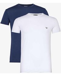 Emporio Armani - Crewneck Ribbed-trim Pack Of Two Stretch-jersey T-shirts - Lyst