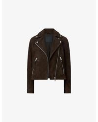 AllSaints - Dalby Regular-Fit Cropped Suede Biker Jacket - Lyst