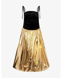 Amy Lynn - Straight-Neck Metallic Velvet Midi Dress - Lyst