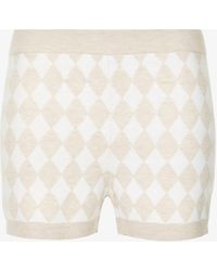 Skin Posey Check-pattern Jacquard Cotton-blend Shorts in Natural Womens Clothing Shorts Mini shorts 