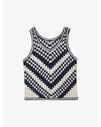 Reiss - Sabrina Crew-neck Colour-block Crochet Vest - Lyst