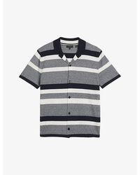 Ted Baker - Vy Ako Striped Short-sleeve Knitted Cotton And Cashmere-blend Shirt - Lyst