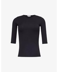 Vince - Ribbed Round-Neck Stretch-Woven Top - Lyst
