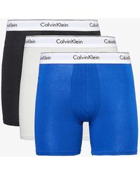 Calvin Klein - Branded-waistband Mid-rise Pack Of Three Stretch-cotton Trunk - Lyst