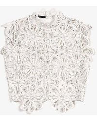 Maje - Floral Sequin-embroidered Crochet-cotton Top - Lyst
