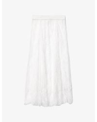 AllSaints - Arran High-Rise Lace-Embroidered Woven Midi Skirt - Lyst