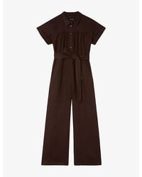 Whistles - Collared Short-Sleeve Utility Linen Jumpsuit - Lyst