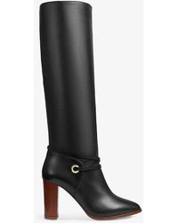 LK Bennett - Shelby Lace-embellished Leather Heeled Knee-high Boots - Lyst