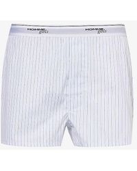 HOMMEGIRLS - Striped Branded-waistband Cotton-poplin Shorts - Lyst