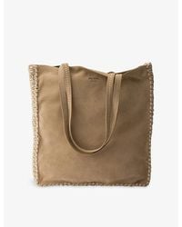 Prada - Logo-Print Large Suede And Crochet Tote Bag - Lyst