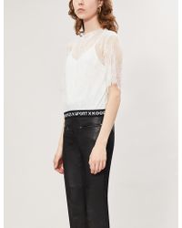 The Kooples Round-neck Sheer Cropped Stretch-lace T-shirt - White