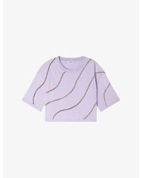 Sandro - Cropped Rhinestone-Embellished Cotton T-Shirt - Lyst
