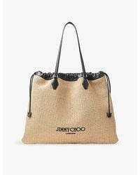 Jimmy Choo - Drawstring Raffia And Leather Large Tote Bag - Lyst