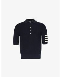 Thom Browne - Brand-tab Striped Linen And Cotton-blend Polo Shirt - Lyst