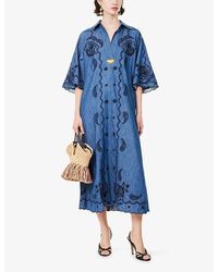 Zimmermann Coco Embroidered Denim Caftan Dress in Blue | Lyst Zimmermann Coco Embroidered Denim Caftan Dress in Blue | Lyst