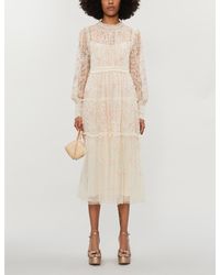 Needle & Thread Whitethorn Floral-embroidered Tulle Midi Dress - Natural
