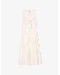 Sandro - Sleeveless Bow-Front Stretch-Cotton Midi Dress - Lyst