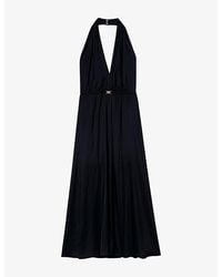 Maje - Backless Halter-Neck Stretch-Woven Maxi Dress - Lyst