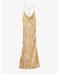 Reiss - Rochelle Cowl-Neck Floral-Print Satin Maxi Dress - Lyst